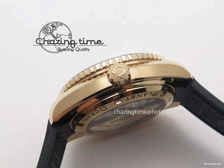 0522 Planet Ocean Professional Rose Gold Liquid Metal V6F 42mm On Black Rubber Strap A Vibrant 8266